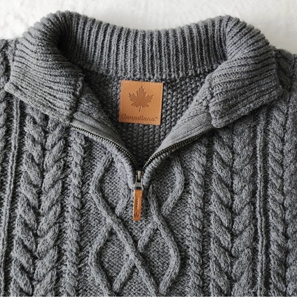 Canadiana Cable Knit Sweater Mens XL 1/4 Zip Preppy Office Fisherman Hipster - Picture 3 of 15